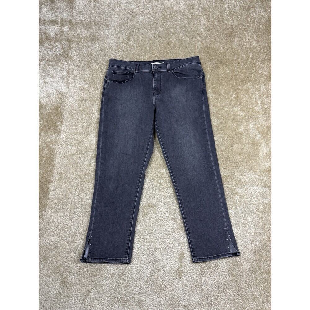 Levis Jeans Size 14 Classic Crop Black Faded Stud Ankle Accent Stretch B147